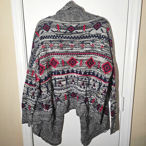 Roxy Aztec Print Draped Knit Cardigan Sweater Size M Western Americana Festival - Picture 7 of 8